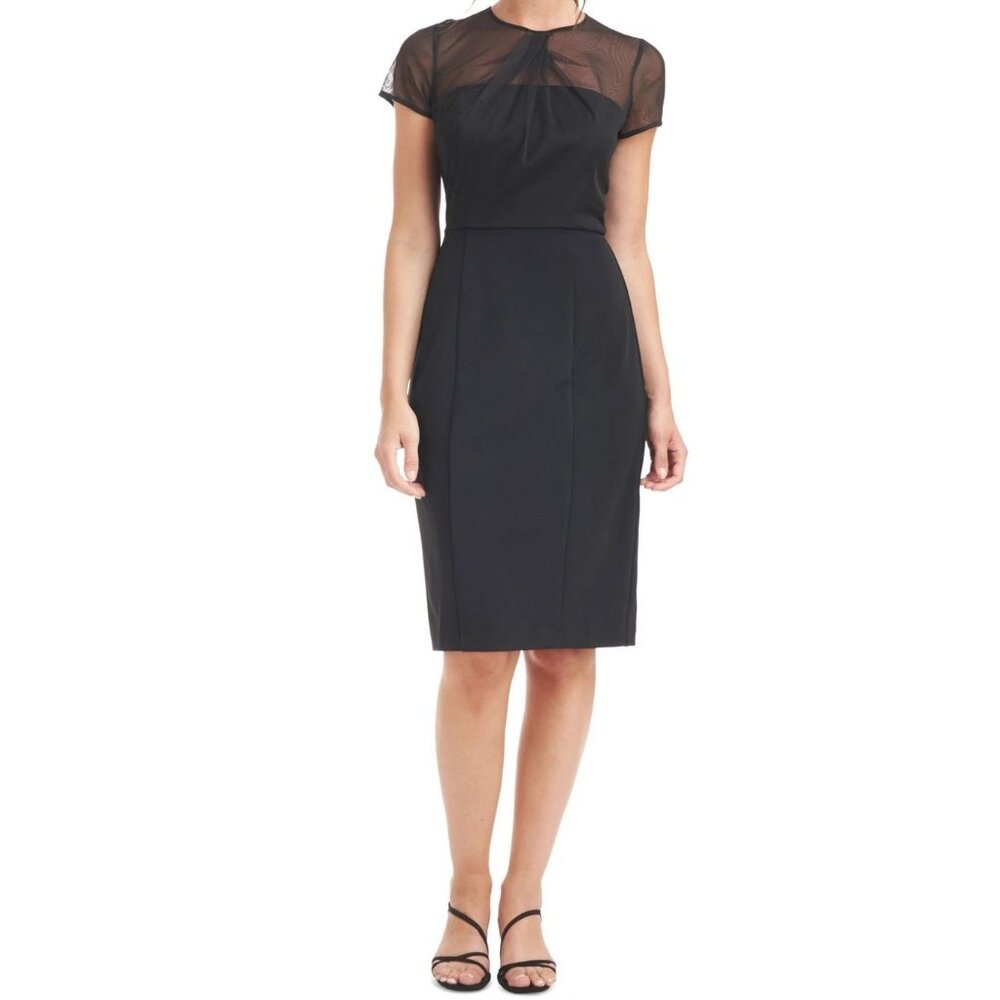JS Collections Women's Short Sleeve Illusion Sheath Dress, Black, Size 2